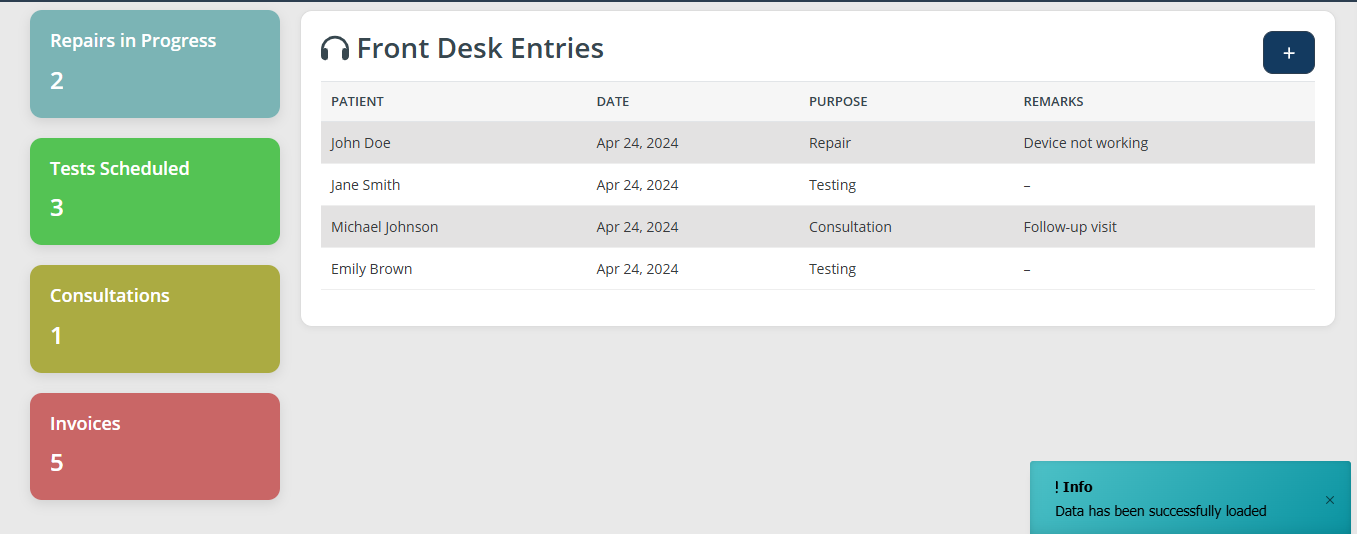 Front Desk Dashboard